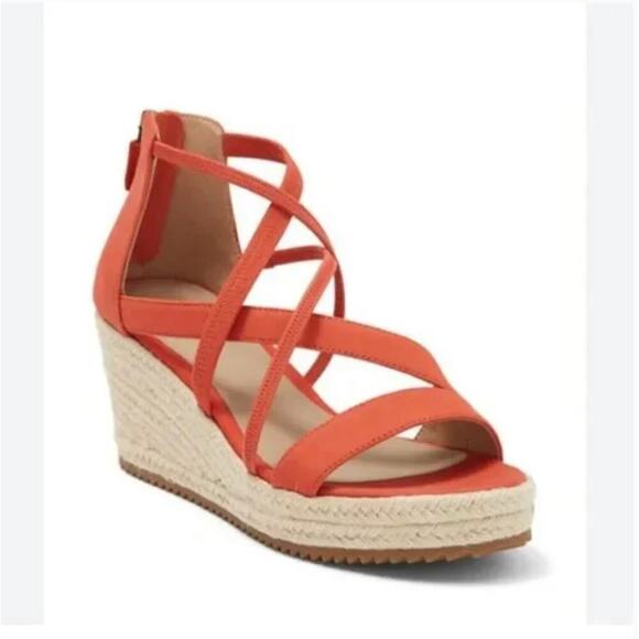 Eileen Fisher Wanda Espadrille Sandals 6 NWOT Wedge Strappy Leather Orange Tan - Picture 1 of 6